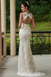 V-Neck Lace Zipper-Up Sheath Sweep Train Wedding Dress WD135 - Pgmdress