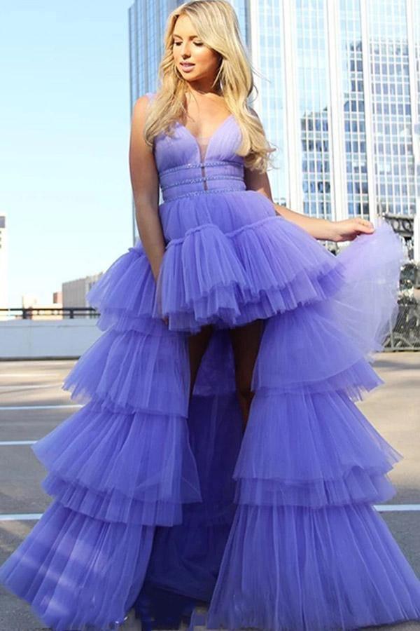 pgmdress Simple V Neck Tulle Long Prom Dress Lilac Tulle Formal Dress PSK259 US10 / Custom Color