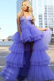 V Neck Lilac High Low Tulle Prom Dresses Formal Evening Dresses PSK155 - Pgmdress