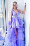 V Neck Lilas High Low Tulle Robes de bal Robes de soirée formelles PSK155