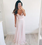 V-neck Long Chiffon Baby Pink Long Prom Dress Evening Dress PG296 - Pgmdress