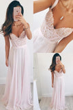 V-neck Long Chiffon Baby Pink Long Prom Dress Evening Dress PG296