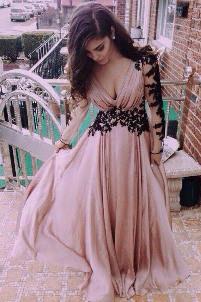 V-Neck Long Sleeve Lace Prom Dresses Evening Dresses PG 245 - Pgmdress