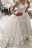 V-Neck Long Sleeves Appliques Watteau Train Wedding Dress  WD167