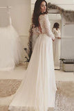 V-Neck Long Sleeves Backless Ivory Chiffon Wedding Dress with Lace WD153 - Pgmdress