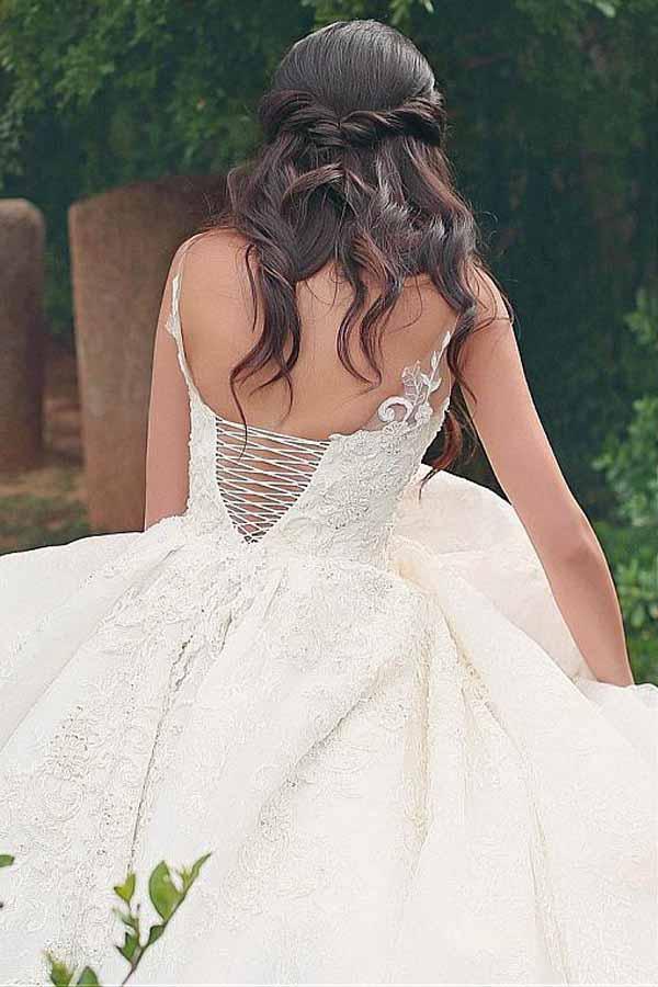 V-neck Neckline Ball Gown Wedding Dresses With Lace Appliques WD187 - Pgmdress
