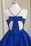 V-Neck Open Back Royal Blue Satin Homecoming Dress with Bowknot PD088 - Pgmdress