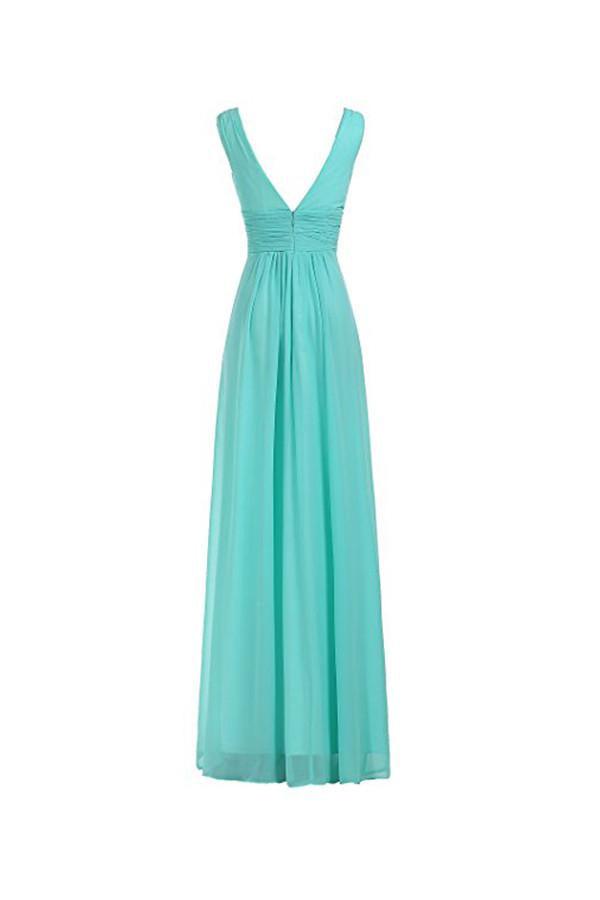 V-Neck Ruched Waist Long Prom Evening Gown Bridesmaid Dress BD006 - Pgmdress