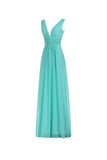 V-Neck Ruched Waist Long Prom Evening Gown Bridesmaid Dress BD006 - Pgmdress