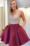 V-Neck Short Beaded Homecoming Dress Cute Cocktail Party Dress PD331 - Pgmdress