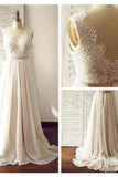 V-neck Sleeveless Open Back Wedding Dress with Lace Sash PG200 - Pgmdress