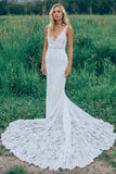 Robe de mariée en dentelle sans manches froncées à col en V avec train court WD141 