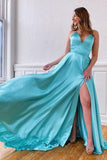 V-neck Sleeveless Split Tiffany Blue Cross Back Prom/Evening Dress PSK225 - Pgmdress