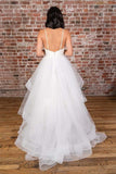 V-neck Straps Floor Length White Satin Wedding Dress with Ruffless WD425 - Pgmdress