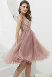 V-neck Tulle with Beaded Short Prom Dresses Homecoming Dresses PD366 - Pgmdress