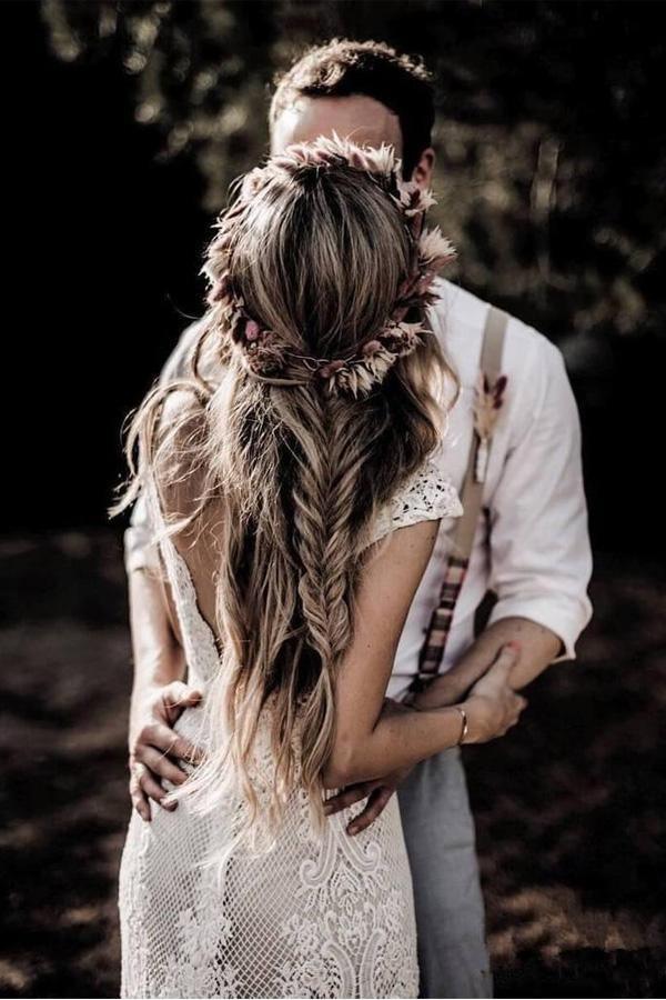 Vintage Lace Rustic Wedding Dresses Cap Sleeve Boho Wedding Gowns WD548 - Pgmdress