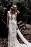 Vintage Lace Rustic Wedding Dresses Cap Sleeve Boho Wedding Gowns WD548 - Pgmdress