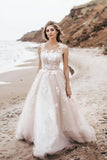 Vintage Lace Scoop Neckline A Line Tulle Wedding Bridal Dress WD531