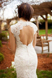 Vintage Quee Keyhole Winter Long Lace Mermaid Wedding Dress WD152 - Pgmdress