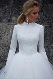 Vintage Satin High Collar Natural Waistline Ball Gown Wedding Dress WD190 - Pgmdress