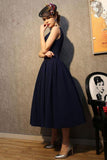 Vintage V Neck Nave Blue Satin Homecoming Dresses Party Dresses PG183 - Pgmdress