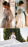 Wedding Dresses Bateau Embroidery Romantic Half Sleeve Bridal Gown WD483 - Pgmdress