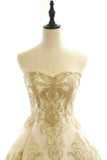 Wedding Dresses Ivory Gold Appliques Sweep/Brush Train Bridal Gown WD430 - Pgmdress