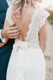 Wedding Dresses Modest Deep V-neck Beach Open Back Bridal Gowns WD539 - Pgmdress