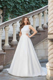 Wedding Dresses Scoop A-line Long Train Simple Satin Bridal Gown WD449 - Pgmdress