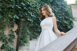 Wedding Dresses Scoop A-line Long Train Simple Satin Bridal Gown WD449 - Pgmdress