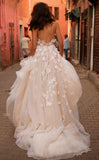 Wedding Dresses Straps A-line Backless Brush Train Tulle Long Bridal Gown WD426 - Pgmdress