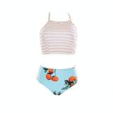 Weljuber Summer Stripe Swimwear Print Bikini Backless Swimsuit - Pgmdress
