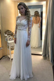 White Chiffon Long Sleeve Backless Appliques Wedding Dress WD360 - Pgmdress