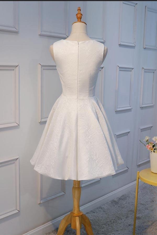 White Lace Applique Short Prom Dresses Homecoming Dresses  PD160 - Pgmdress
