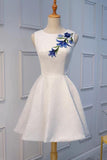 White Lace Applique Short Prom Dresses Homecoming Dresses  PD160