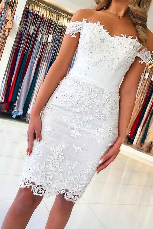 White Mermaid Lace Appliques Off the Shoulder Homecoming Dress PD287 - Pgmdress