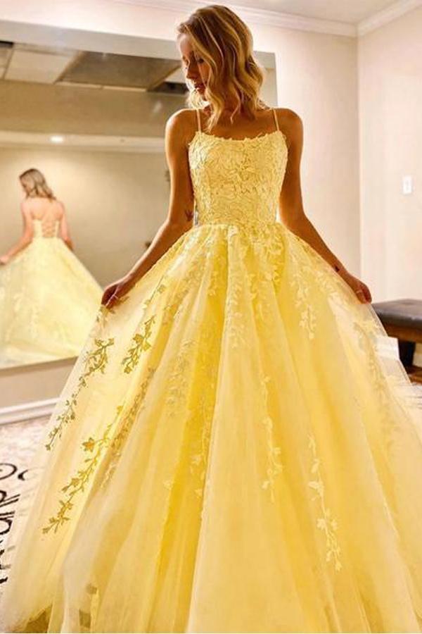 Yellow Long Prom Dress with Appliques Princess Formal Dress PSK194 - Pgmdress