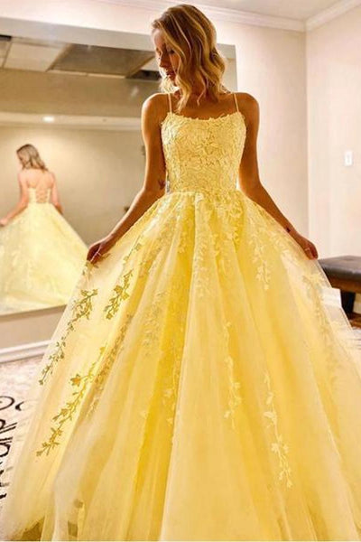 Yellow Long Prom Dress with Appliques Princess Formal Dress PSK194 US4 / Custom color Yellow Long Prom Dress with Appliques Princess Formal Dress PSK194 US4 / Custom color
