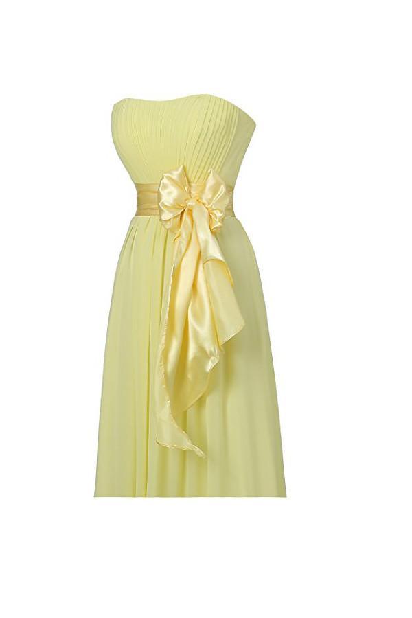 Yellow Sweetheart Bridesmaid Chiffon Prom Dresses Long Evening Gowns BD007 - Pgmdress