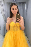 Yellow Tulle Prom Dress A Line Sleeveless Evening Gown PSK217 - Pgmdress