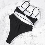 Sexy Bikinis Solid Push Up Bikini Hot Sale Padded Bra Straps Swimsuit - Pgmdress