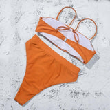 Sexy Bikinis Solid Push Up Bikini Hot Sale Padded Bra Straps Swimsuit - Pgmdress