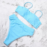 Sexy Bikinis Solid Push Up Bikini Hot Sale Padded Bra Straps Swimsuit - Pgmdress